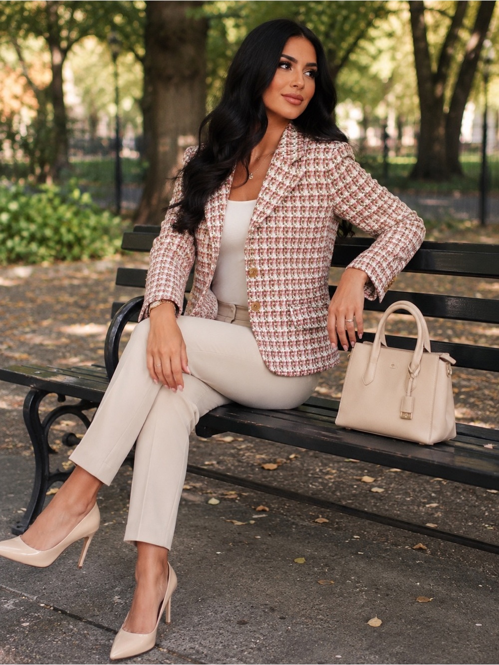 Talbots Pink and Cream Italian Wool Tweed Blazer